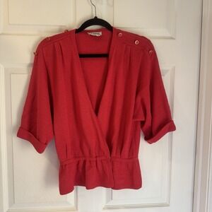 St John by Marie Gray Cardigan Wrap Sweater Red Womens M/L 3/4 Sleeve Cuffed